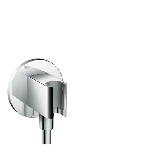 Chromene Portereinheit für eine Dusche, montiert an einer runden Wandplatte, entworfen von AXOR.